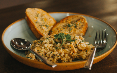 Risotto con steak de soya